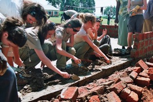 Students from The Weald School helping build new classrooms